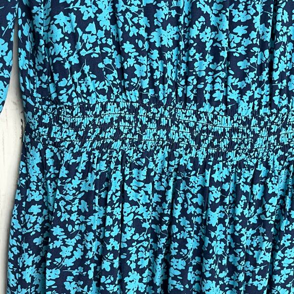 LOFT Blue Long Sleeve Lightweight Floral Button Front Flowy V Neck Shirt Dress 6 - Picture 5 of 9